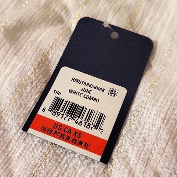 RACHEL Rachel Roy June Striped Top White & Gold V-neck Tie Front Ruffled XS New - Picture 4 of 8